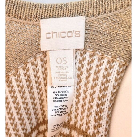 CHICO'S One Size Open Crochet Poncho With Fringe Neutral BOHO Bohemian Natural - Picture 4 of 9